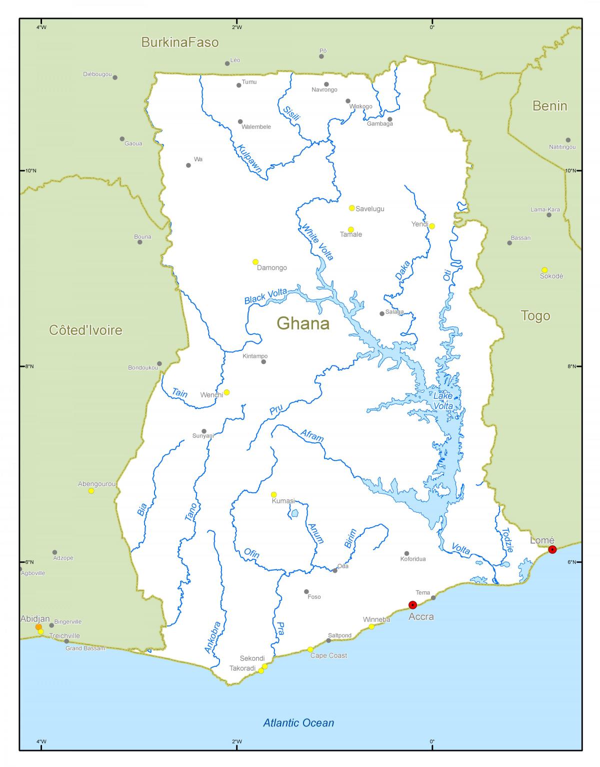 mapa de gana, mostrando ríos
